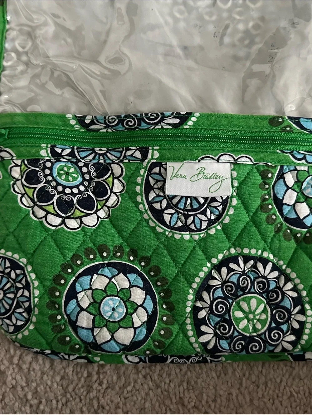 Vera Bradley Green Quilted Cupcake Toiletries  Pouch